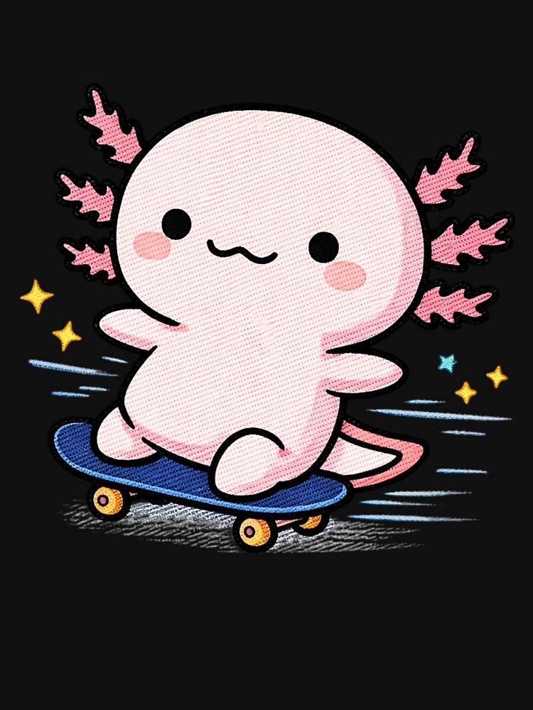 Skateboard Axolotl – Cute Kawaii Skater Axolotl Embroidery Style by ColorSplash123