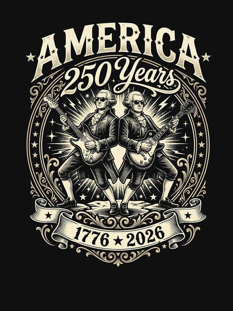 America 250 Years Dual Founding Fathers Guitar Shirt by SofenArt