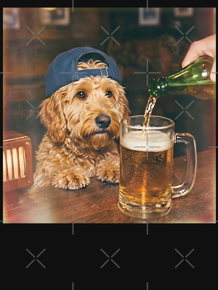 Dog drinking beer Bar Vintage Goldendoodle Men Women by MTRBSK11