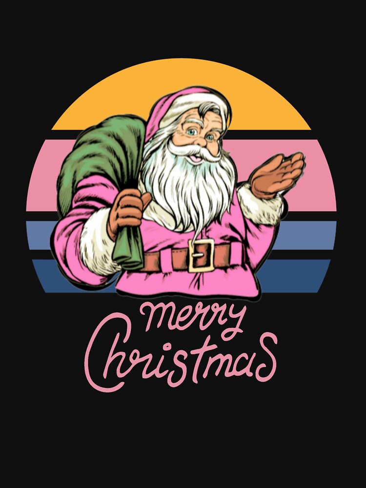 Retro Vintage Pink Santa Claus Merry Christmas Sunset by gillys