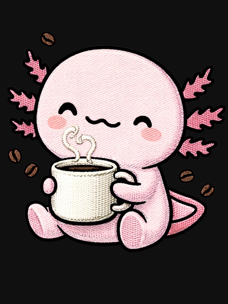Cute Coffee Axolotl – Kawaii Sleepy Axolotl Drinking Coffee Embroidery Style by ColorSplash123