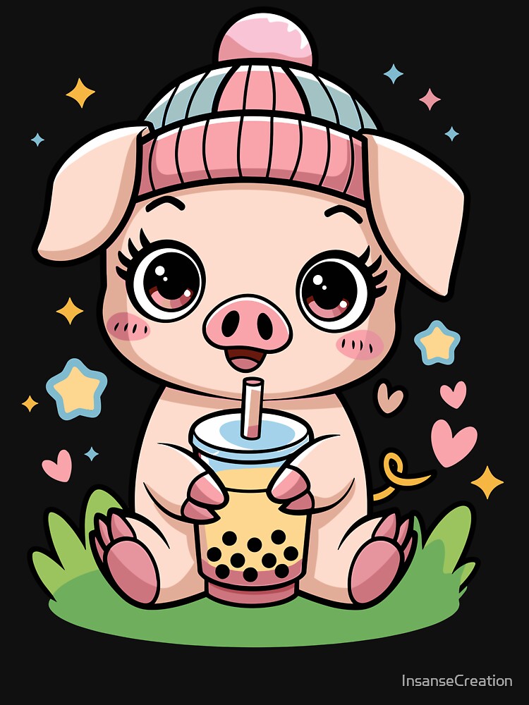 Cute Pig Enjoying Bubble Tea by InsanseCreation