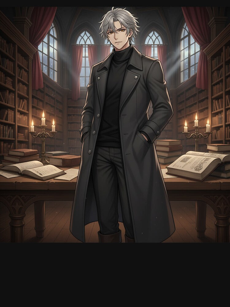 Dark Academia Anime Scholar in Gothic Library by MinkStudio