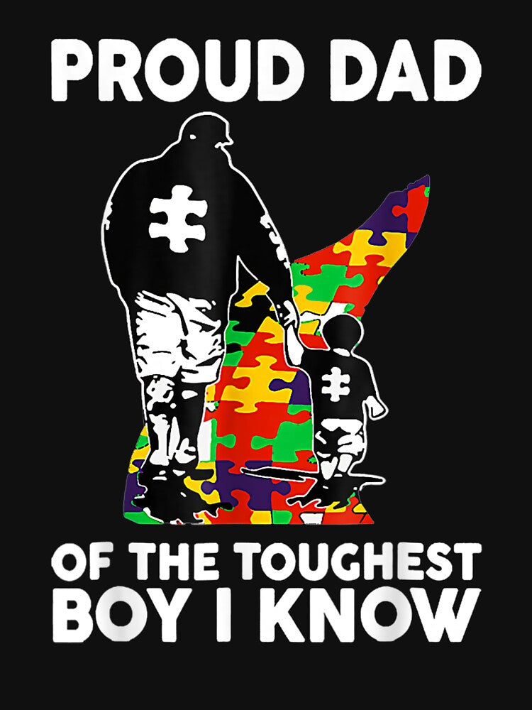 Mens Proud Dad Of The Toughest Boy I Know Autism Awareness Gift by venitamara