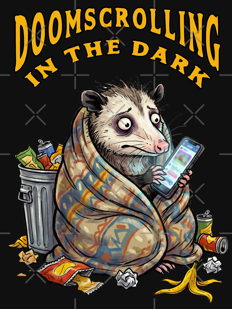 Doomscrolling In The Dark Funny Possum Meme by TeeARTHY