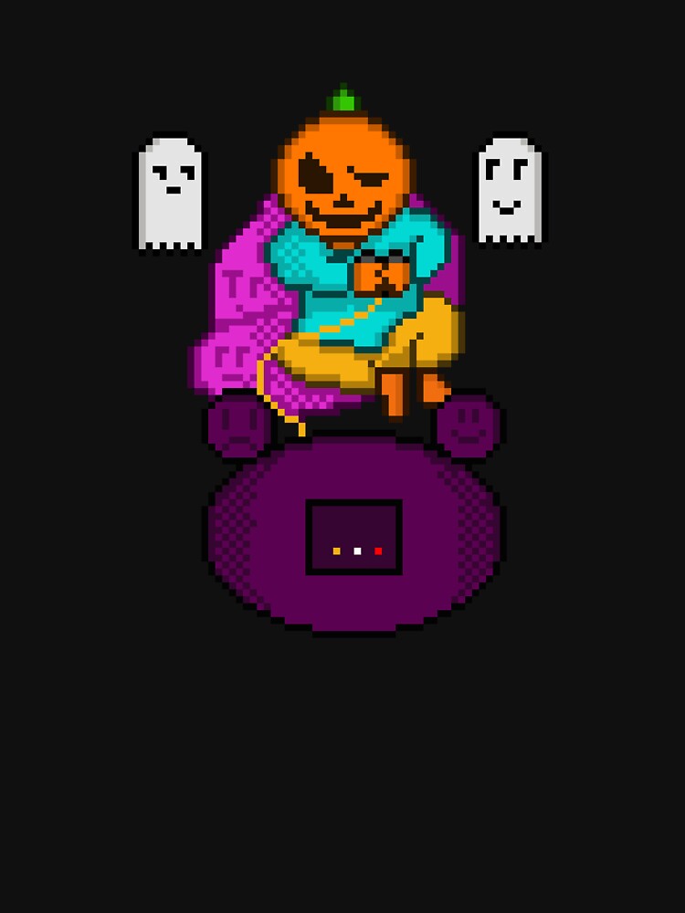Gamer Pumpkin Playing Video Games with Ghosts Pixel Art by RetroRlx