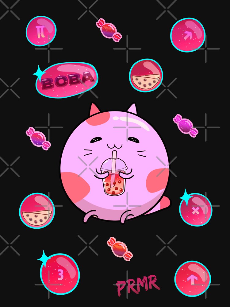 Cute Chubby Cat drinking boba milk by lazarosdesign