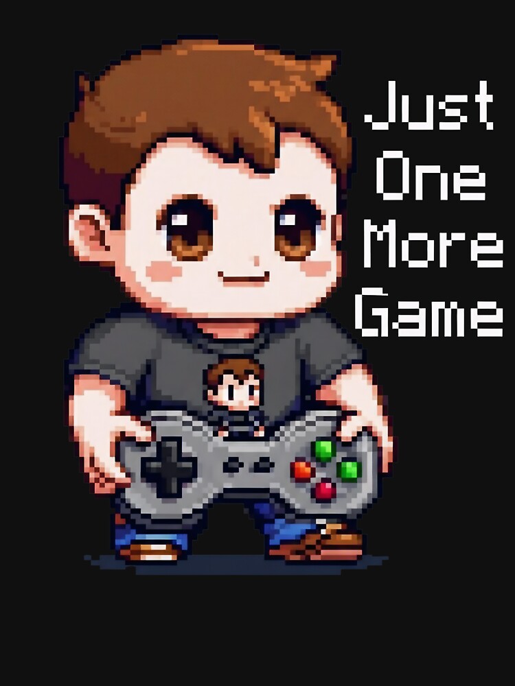 Just One More Game Pixel Art Chibi Gamer Boy by IvoryArtDesign