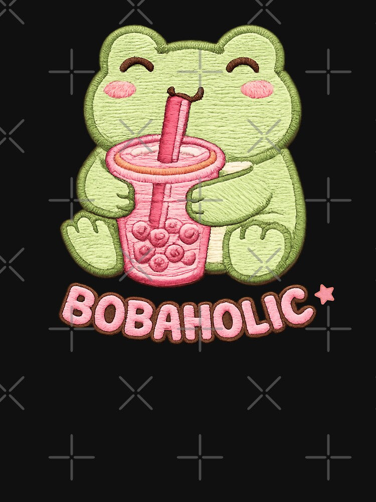 BobaHolic Frog – Cute Embroidery Style Bubble Tea Design by Artistusha
