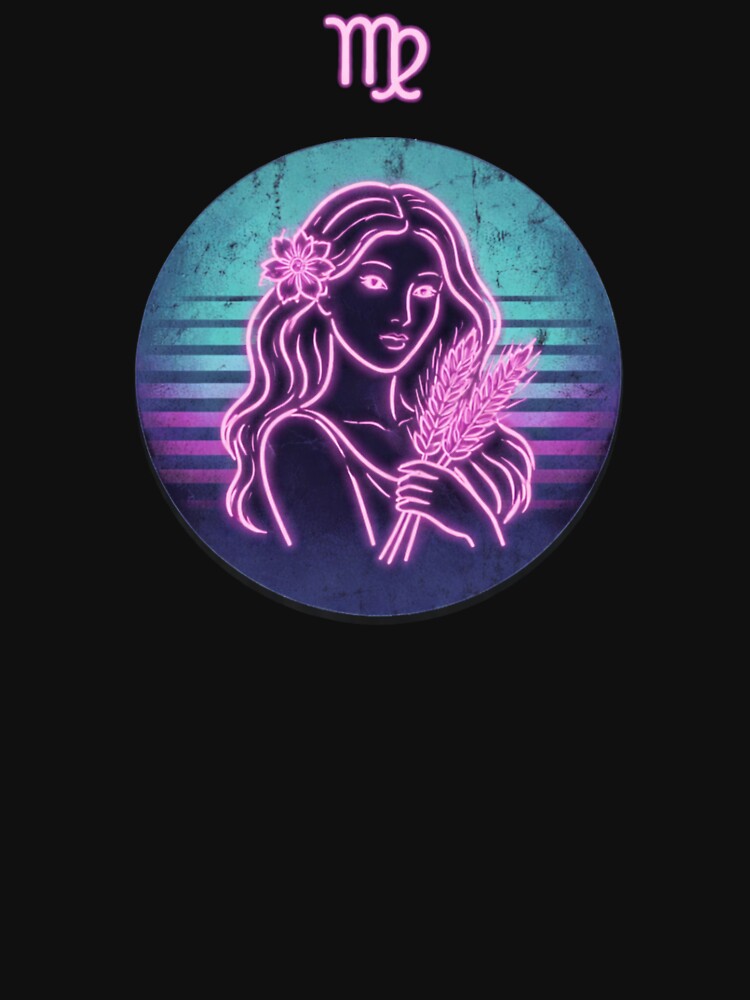 Virgo Zodiac Sign — Neon Maiden Portrait, Teal & Pink Mystic Aesthetic by DPSz