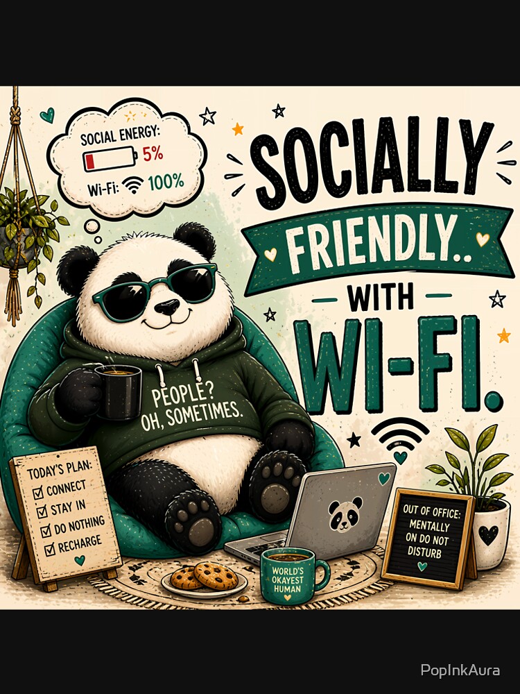 Socially Friendly With WiFi Funny Panda Quote by PopInkAura