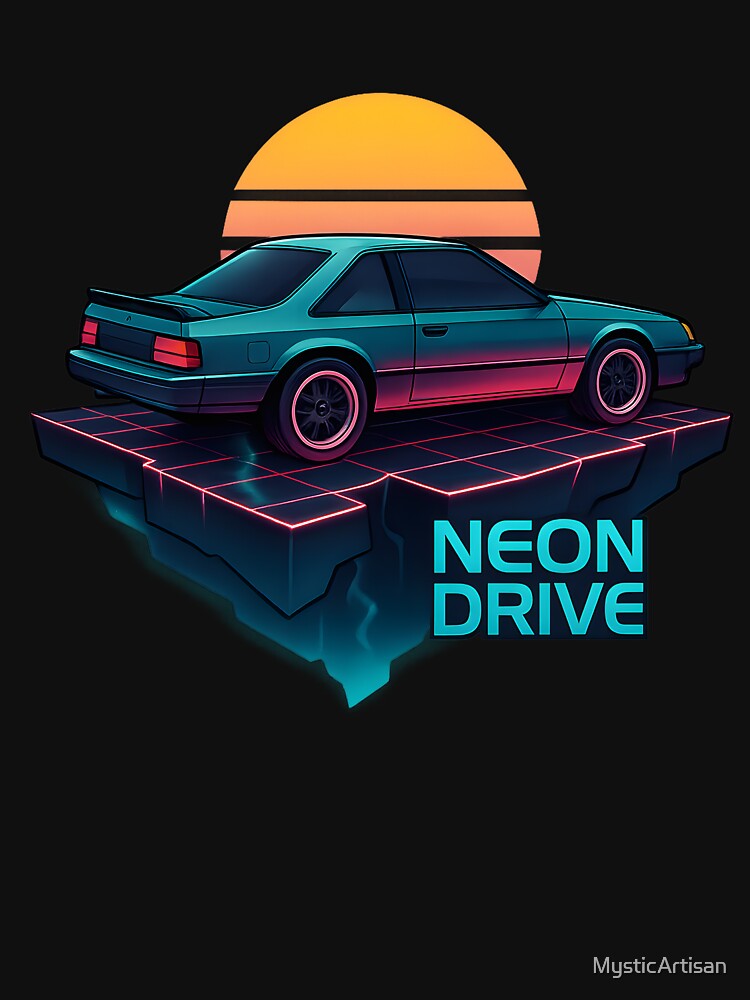 Neon Drive Retro Sunset Car Art by MysticArtisan