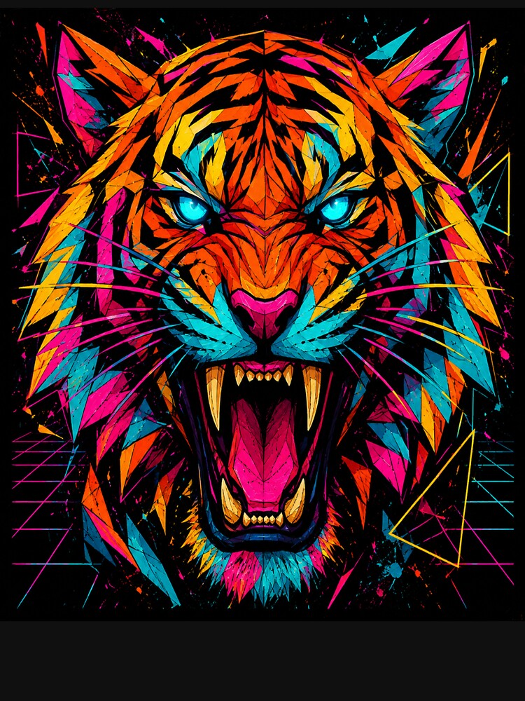 Neon Geometric Tiger Pop Art Roar by Artisticanvas