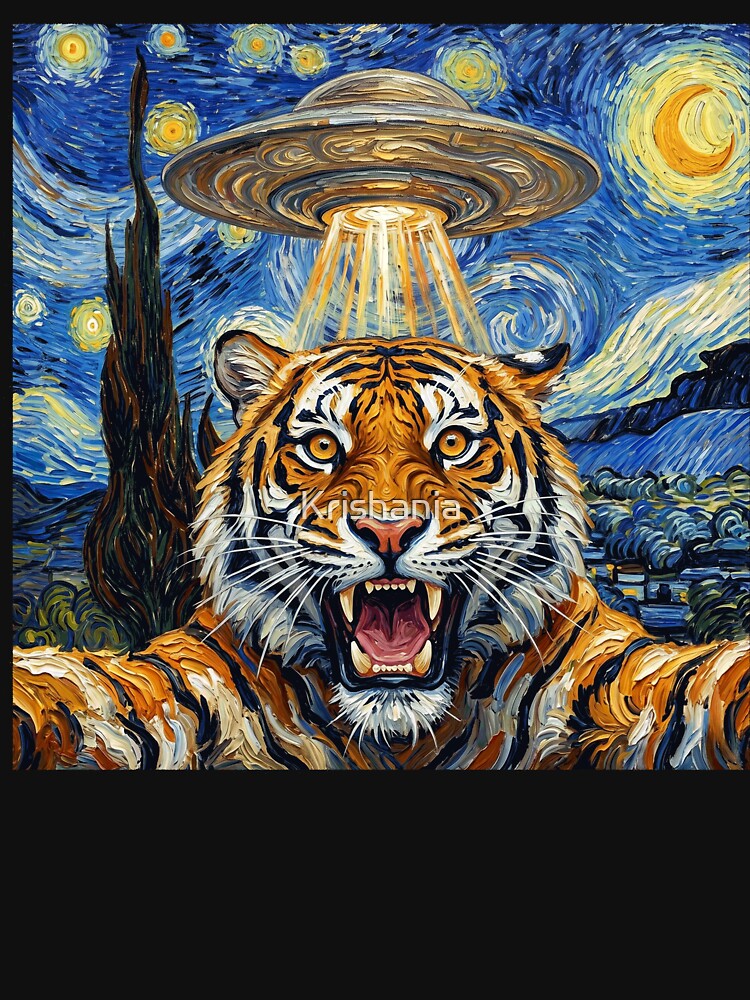 Tiger Starry Night UFO Van Gogh Art Animal Selfie Lover by Kimberley King Art  King Art