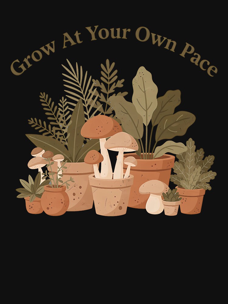 Grow At Your Own Pace Boho Botanical Mushroom Quote Art by SkyBB