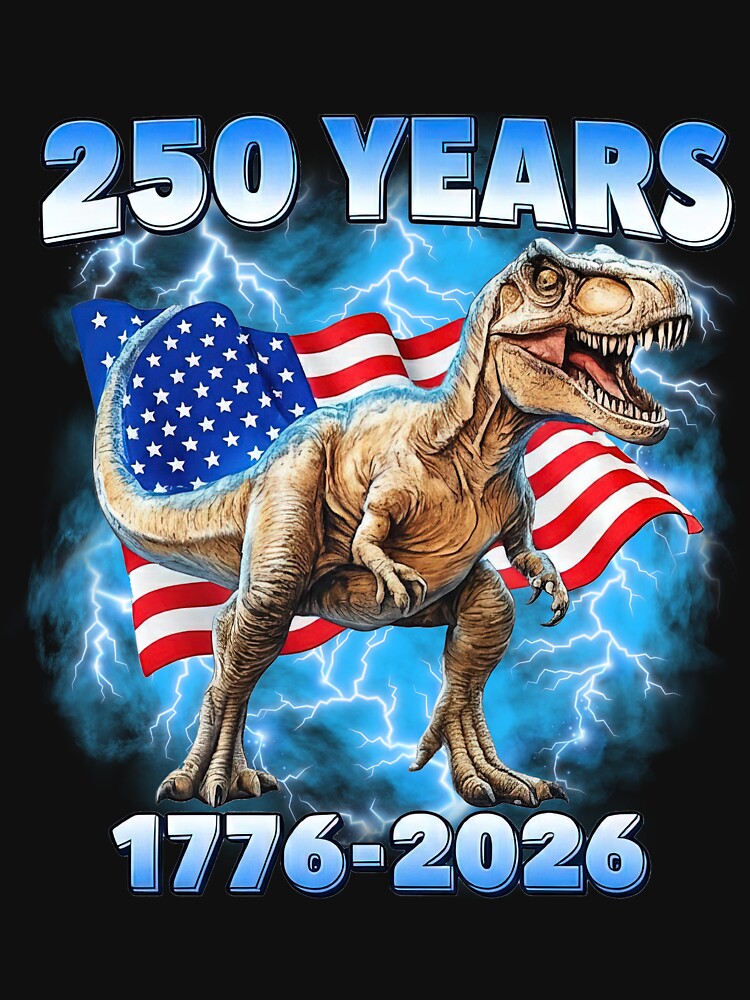 USA 250 Years 1776-2026 Dinosaur America Flag by HeatherCWolf