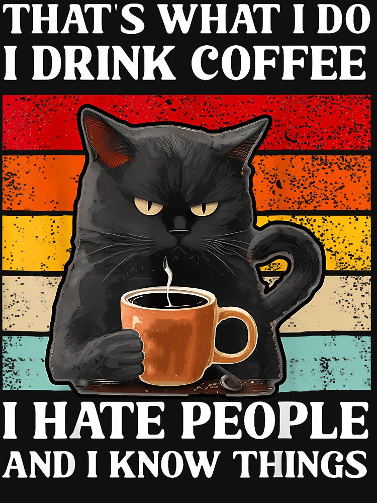 That'S What I Do I Drink Coffee I Hate People Black Cat T-Shirt by vsropatn