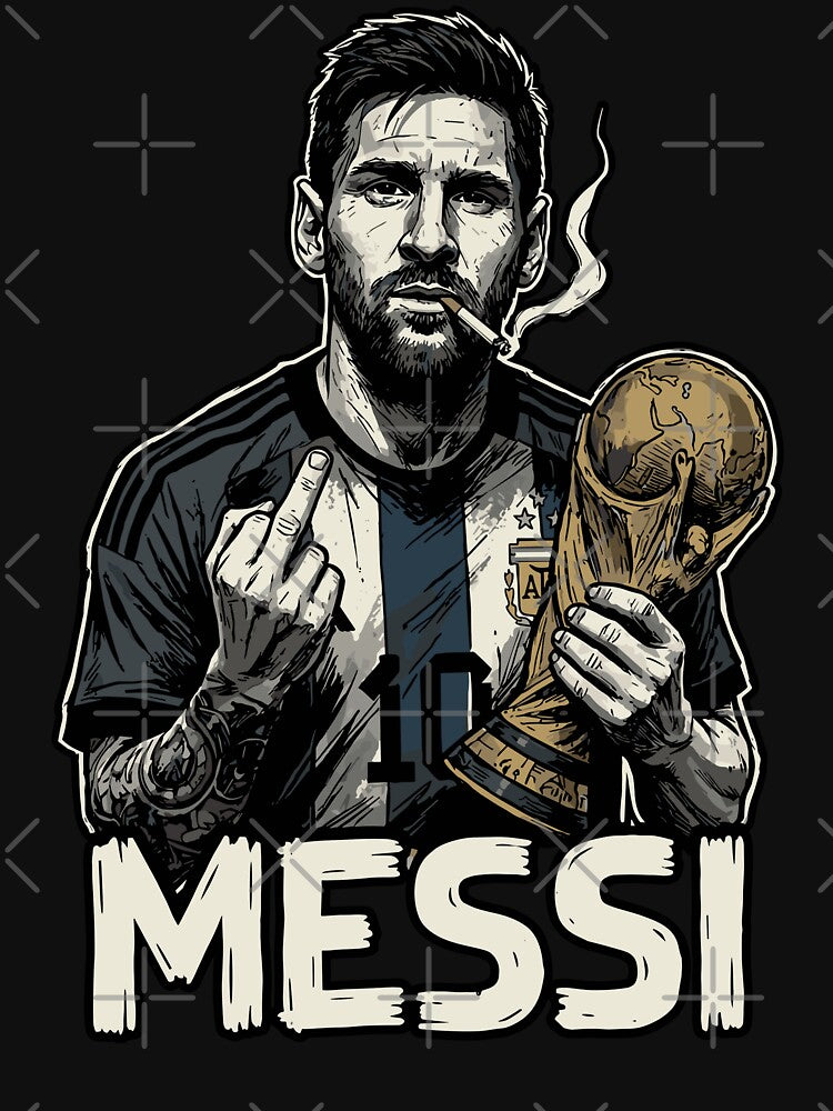 Funny Messi Trophy Middle-Finger Smoking Meme by maprintee