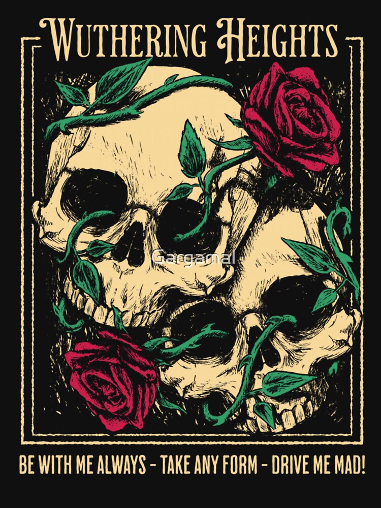Wuthering Heights Heathcliff Quote Skull and Roses Dark Academia Literature Art by Gargamal
