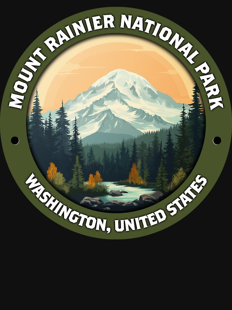 Mount Rainier National Park Vintage Badge – Minimalist Travel Art by Stylish Grapefruit Familia