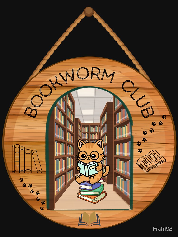 Cute Kawaii Reading Cat - Bookworm Club Library Sign Aesthetic by Frafri92