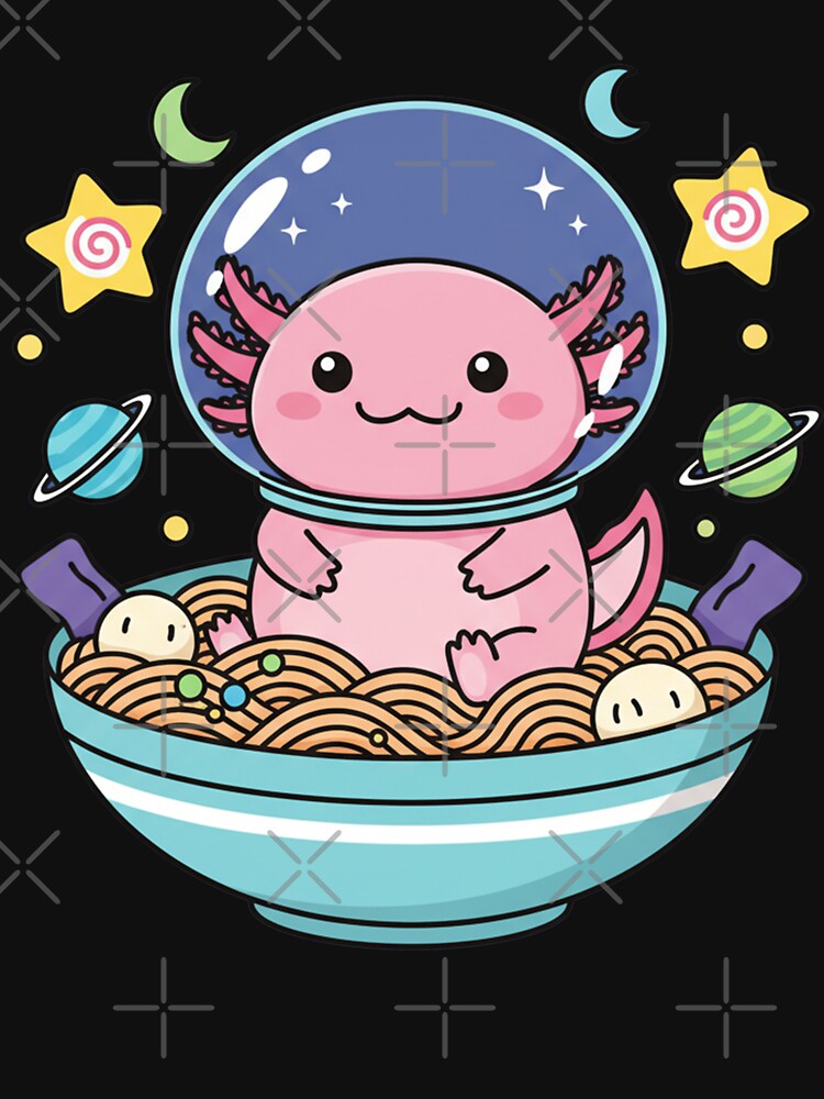 Kawaii Axolotl Astronaut Ramen Bowl Space Illustration by InkRebelprint