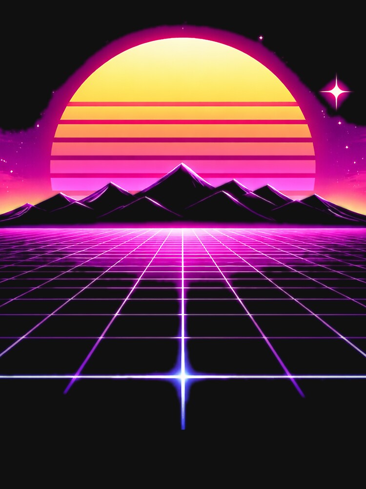 Neon Retro Sunset Synthwave Horizo by Sadia  Jannat
