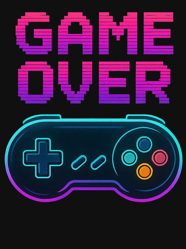 "Game Over Retro Controller – Pixel Gamer Aesthetic T-Shirt" by Whirl & Swirl
