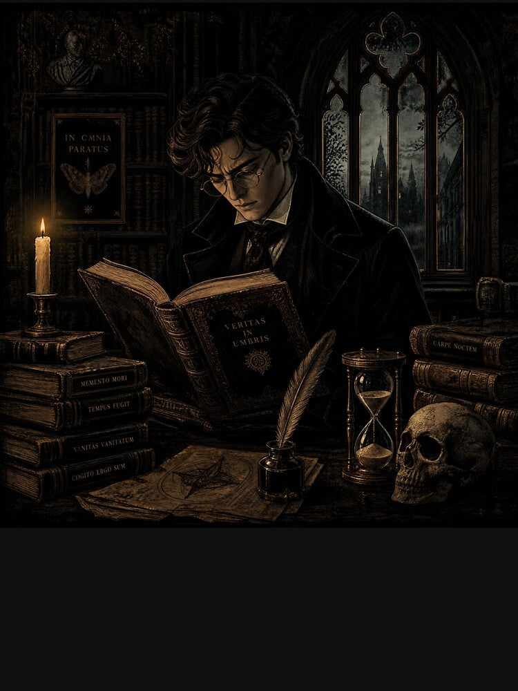 Dark Academia Gothic Scholar Art - Vintage Moody Library Print by VineVibe16Studio