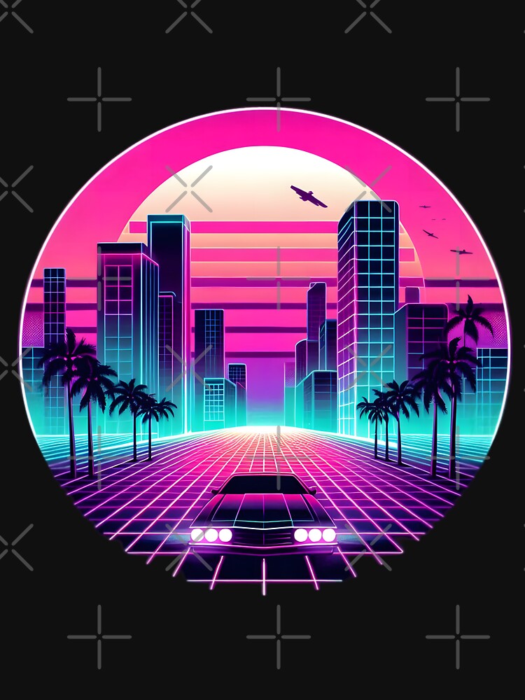 Retro Futuristic Neon Cityscape with Car by pumsquare