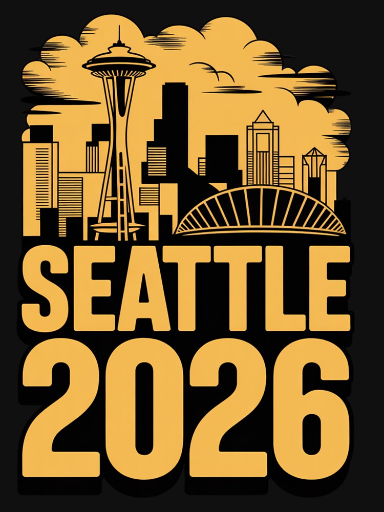 Seattle 2026  Space Needle Stadium Skyline T-Shirt V4 by DarylWelsh2024