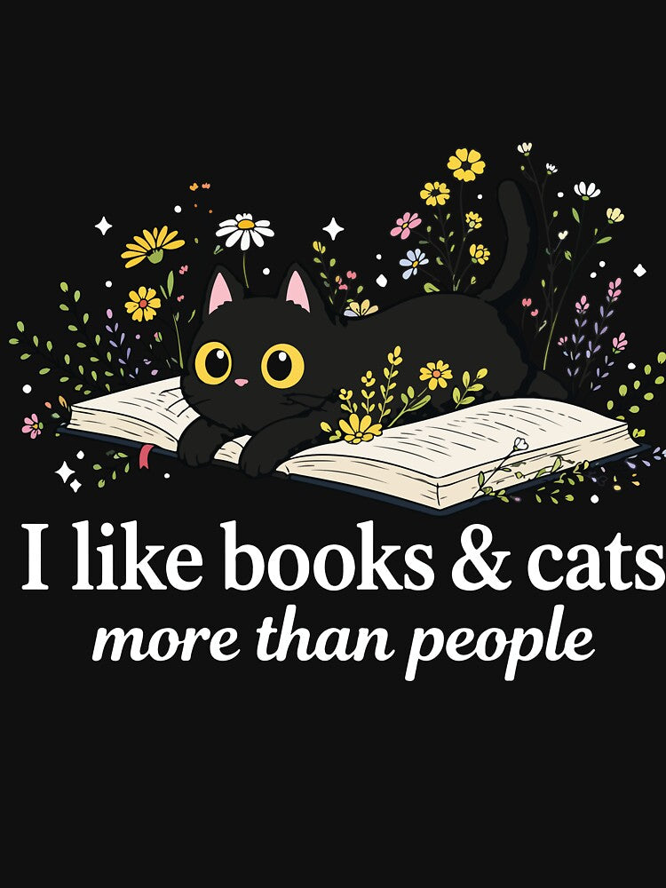 I Like Books and Cats More Than People Funny Cat Book Lover Introvert Reading Gift by kiralynstration