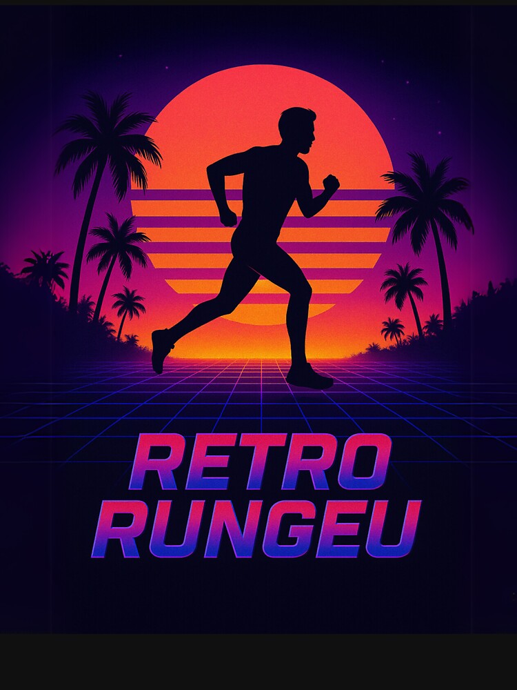 Retro Runner T-Shirt – 80s Vaporwave Neon Grid Sunset Aesthetic by Laugh & Rewind