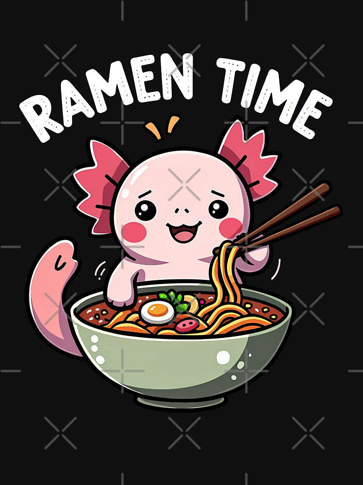 Kawaii Axolotl | Axolotl Eating Ramen Cute and Adorable Axolotl Design by DesignDoodleArt