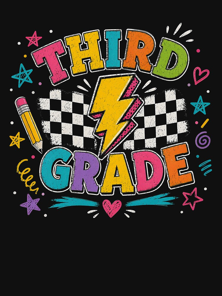 Third Grade Lighting Bolt Pencil Retro 3rd Grade Teacher by OlakunleOloroz