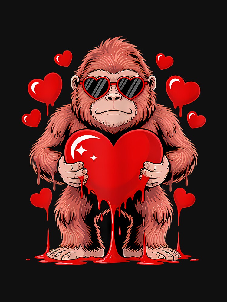 Valentines Day Bigfoot Heart Love Cute Valentine Sasquatch by mjohnson9