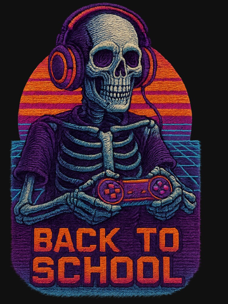 Skeleton Gamer Back To School Retro Gaming Design by FOFANOS28