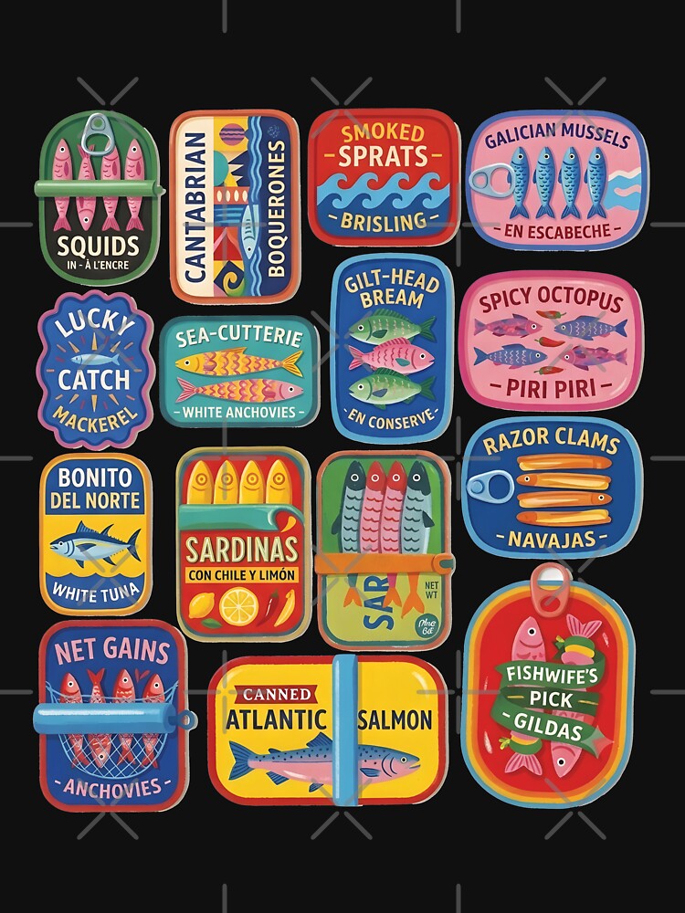 Vibrant Retro Tinned Fish Aesthetic Pattern Illustration by ayatstudio