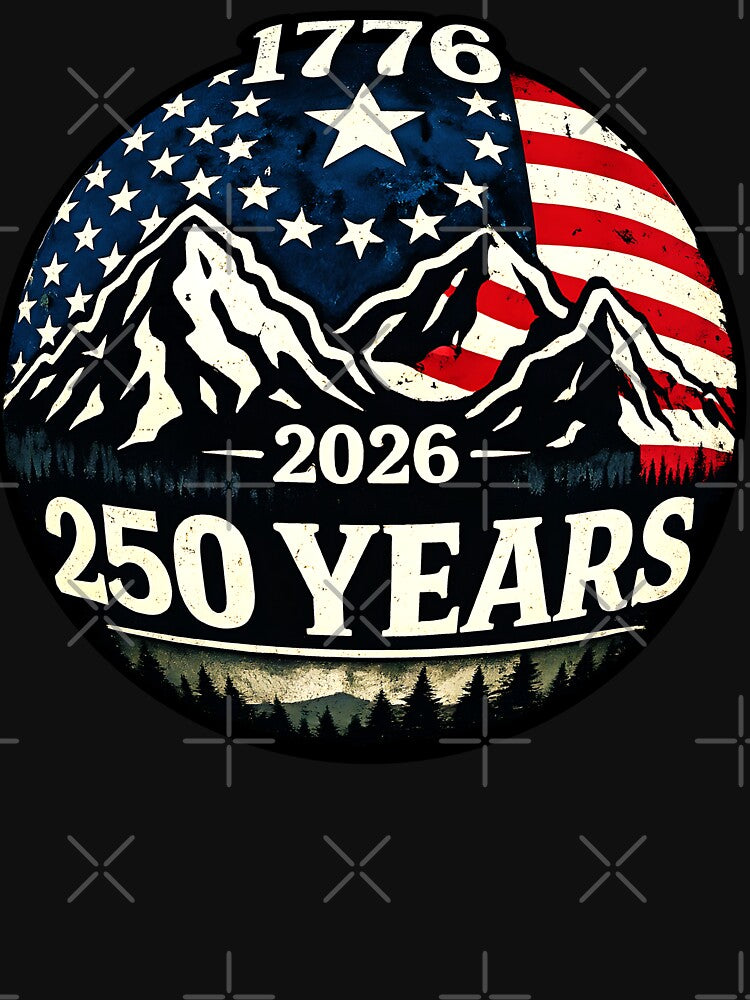 America 250 Years 1776-2026 Patriotic Mountains Flag by gear-posters