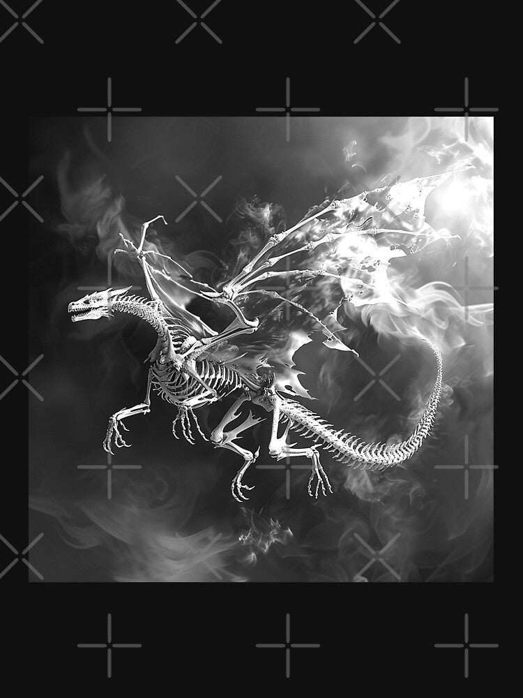 Flaming Skeleton Dragon – Black and White Dark Fantasy Art by inkoutninja