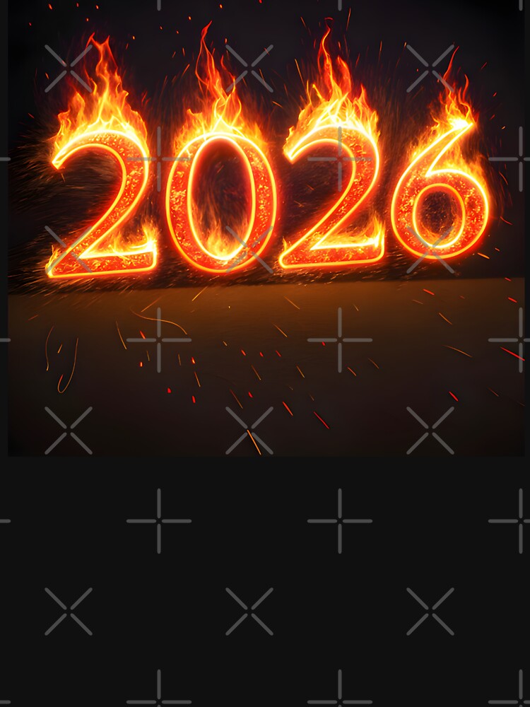2026: Year of the Fire Horse, fiery horse, Happy New Year! numbers fire on black background by orthodox-icon