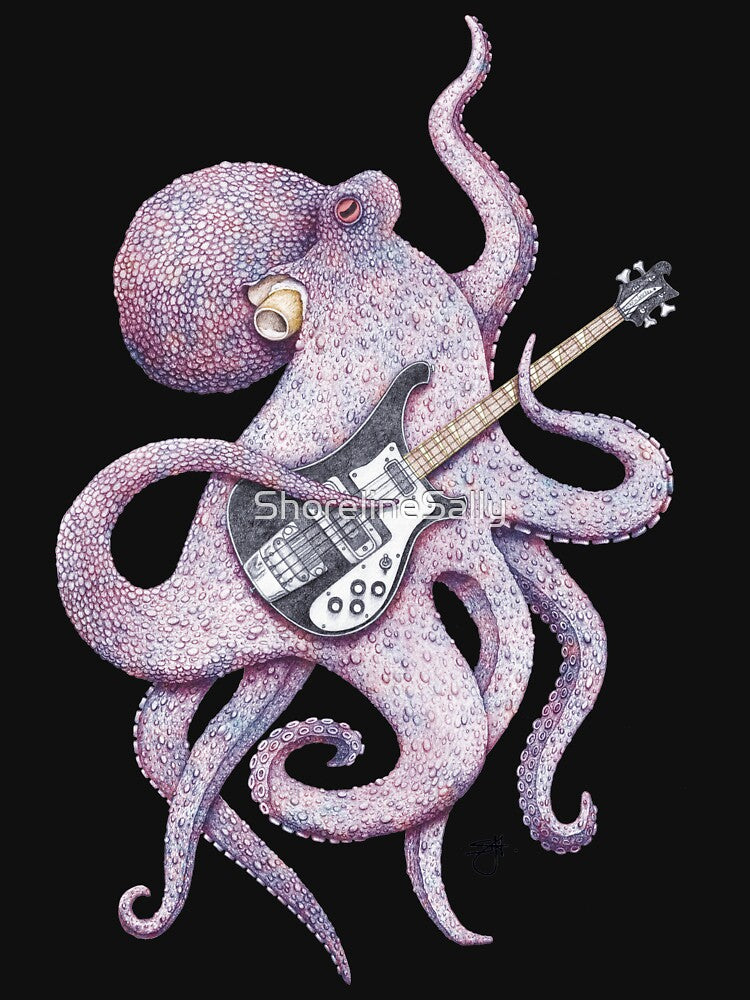 SUP - the bass playing Octopus (purple on mint) by ShorelineSally