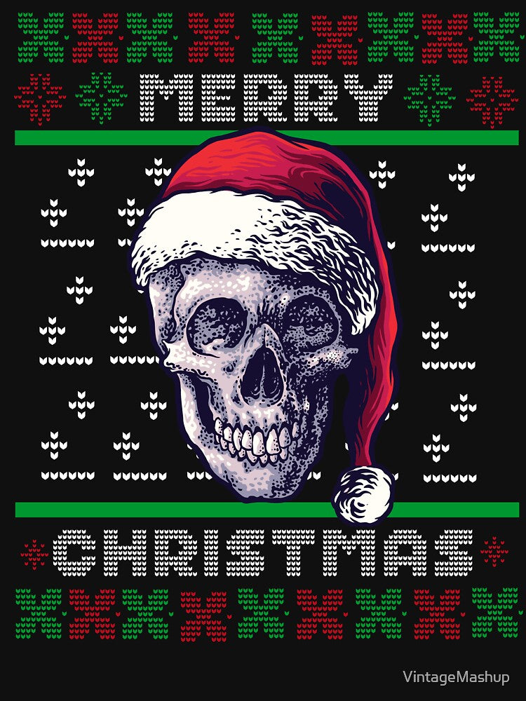 Gothic Christmas Skull Shirt – Merry Christmas Ugly Sweater Style by VintageMashup