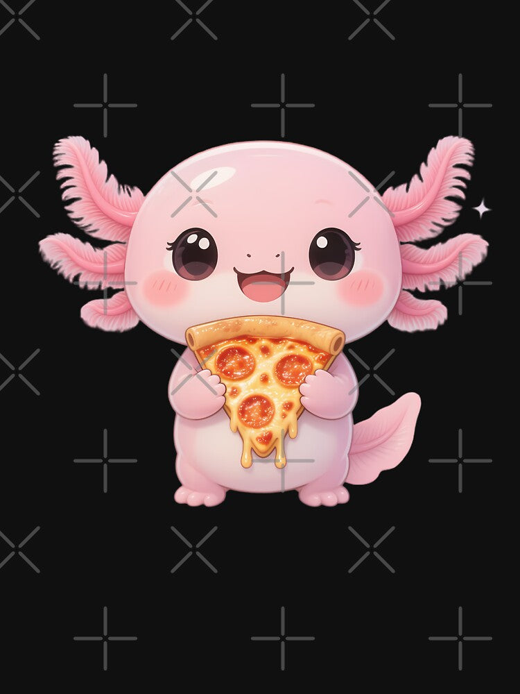 Kawaii Axolotl Eating Pizza Slice Cute Pastel Salamander by GiftsForge