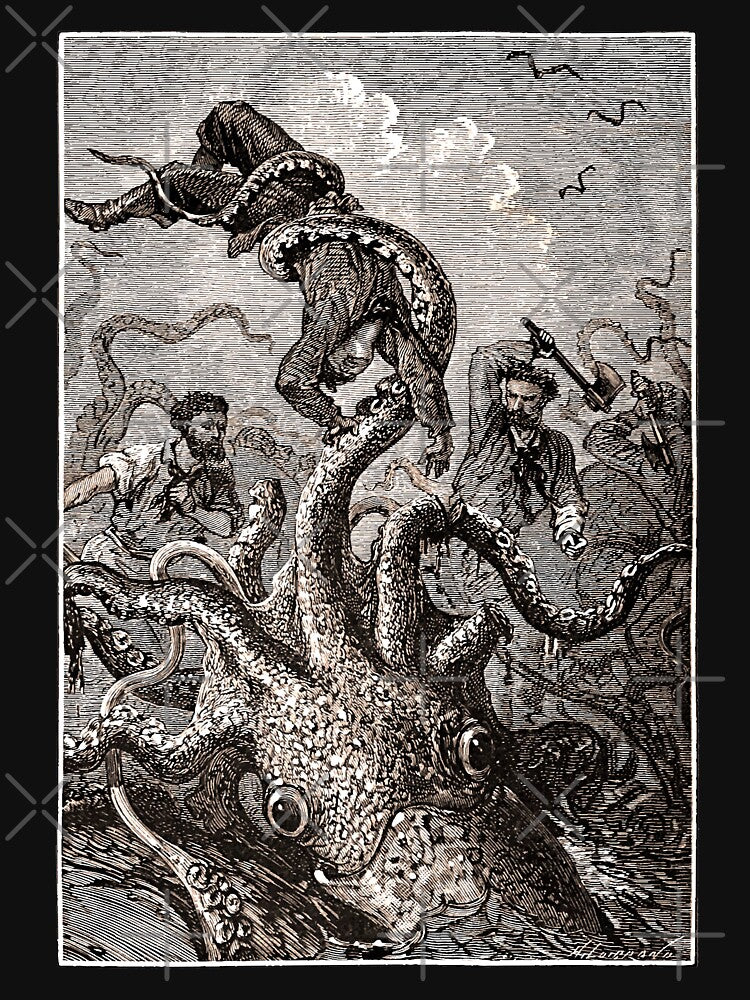 Vintage giant squid attack illustration 1870 by monsterplanet