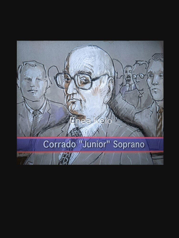 Uncle Junior Courtroom Sketch - The Sopranos Tee by Enea Kelo