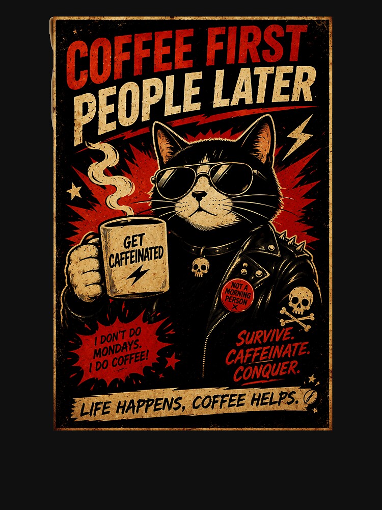 Coffee First People Later Funny Cat Drinking Morning Brew by Modaozushi216