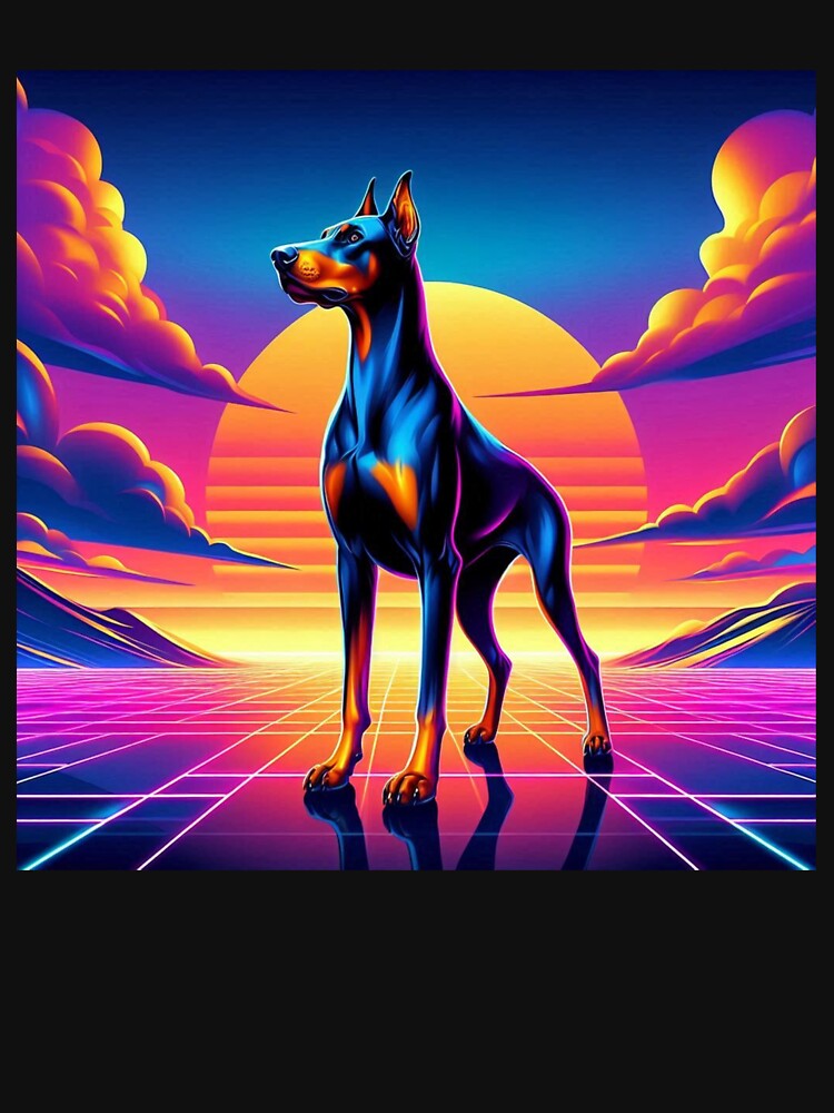 Neon Doberman – Synthwave Sunset Power Design by Dogandesighn