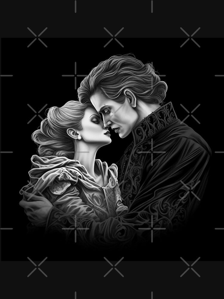Black and White Gothic Romance Couple Portrait Art by inkoutninja
