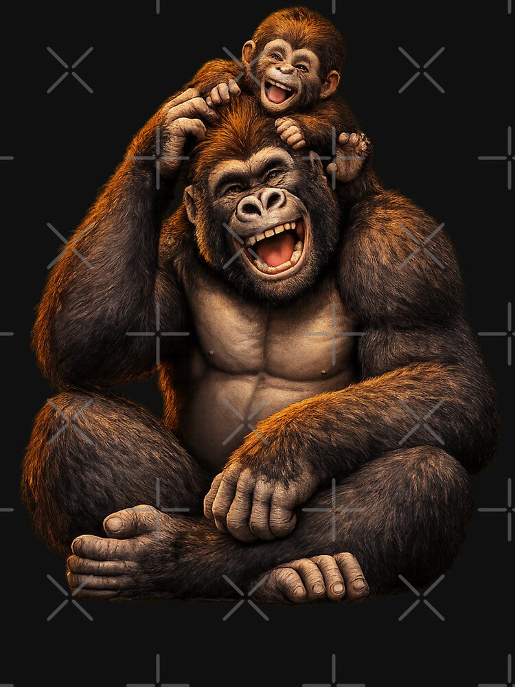 Gorilla Father And Baby: Funny Joyful Wildlife Father's Day Gift by TheAngelHeart